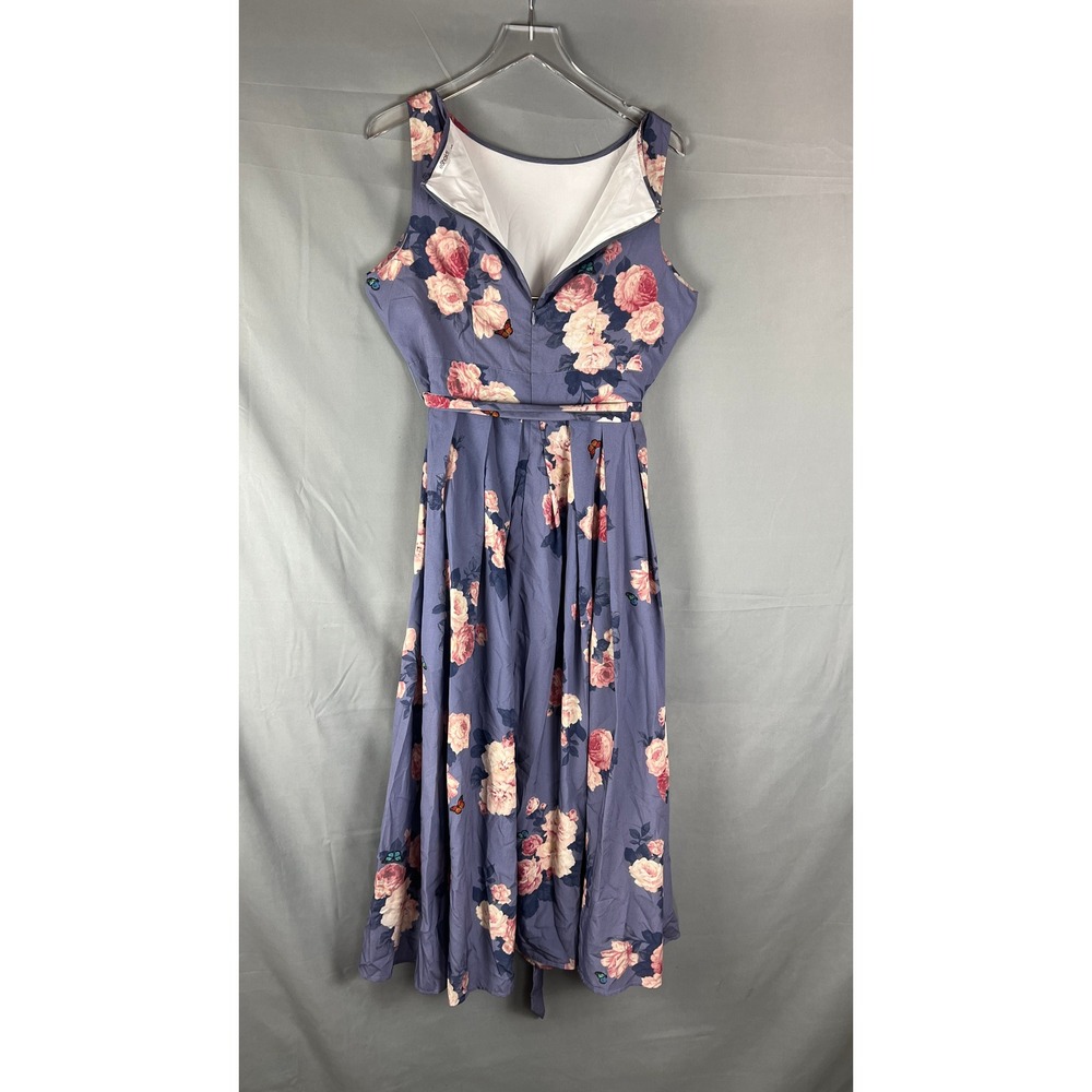 Eshakti Sleeveless Maxi Dress Womens L Purple Floral Butterfly Belted Festival - Picture 8 of 9